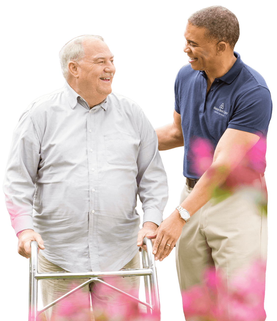 new old man patient with man caregiver