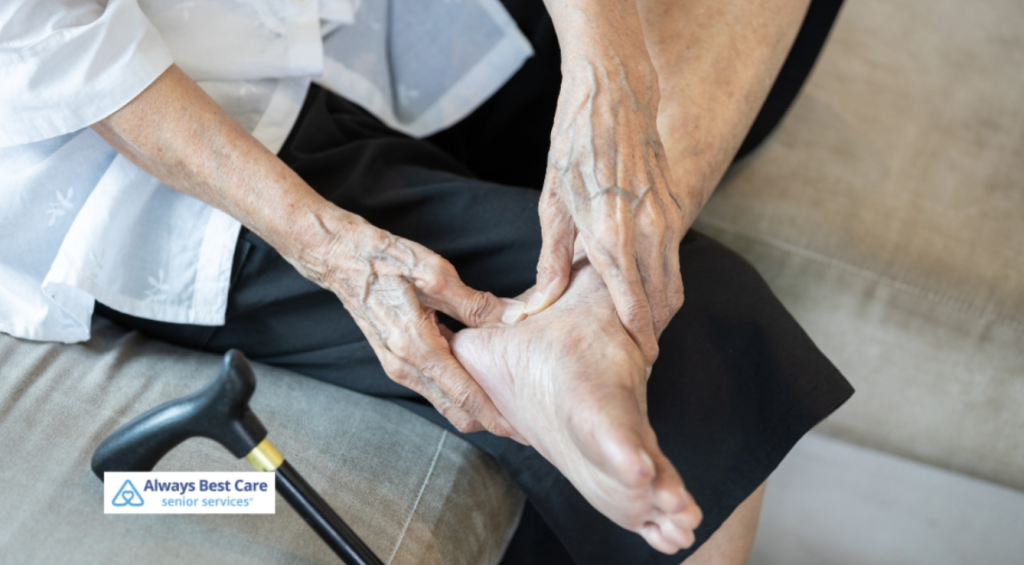Senior touching his foot